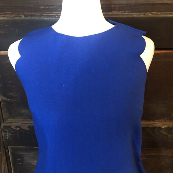 J. Crew Cobalt Blue Scalloped Sleeveless Round Neck Back-Zip Shift Dress Size 0 - Picture 3 of 10
